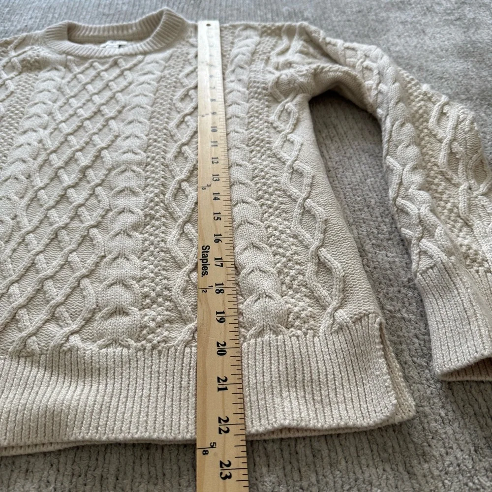J.Crew Cream Fisherman Cable Knit Cotton‎ Sweater Size Small Classic Crewneck